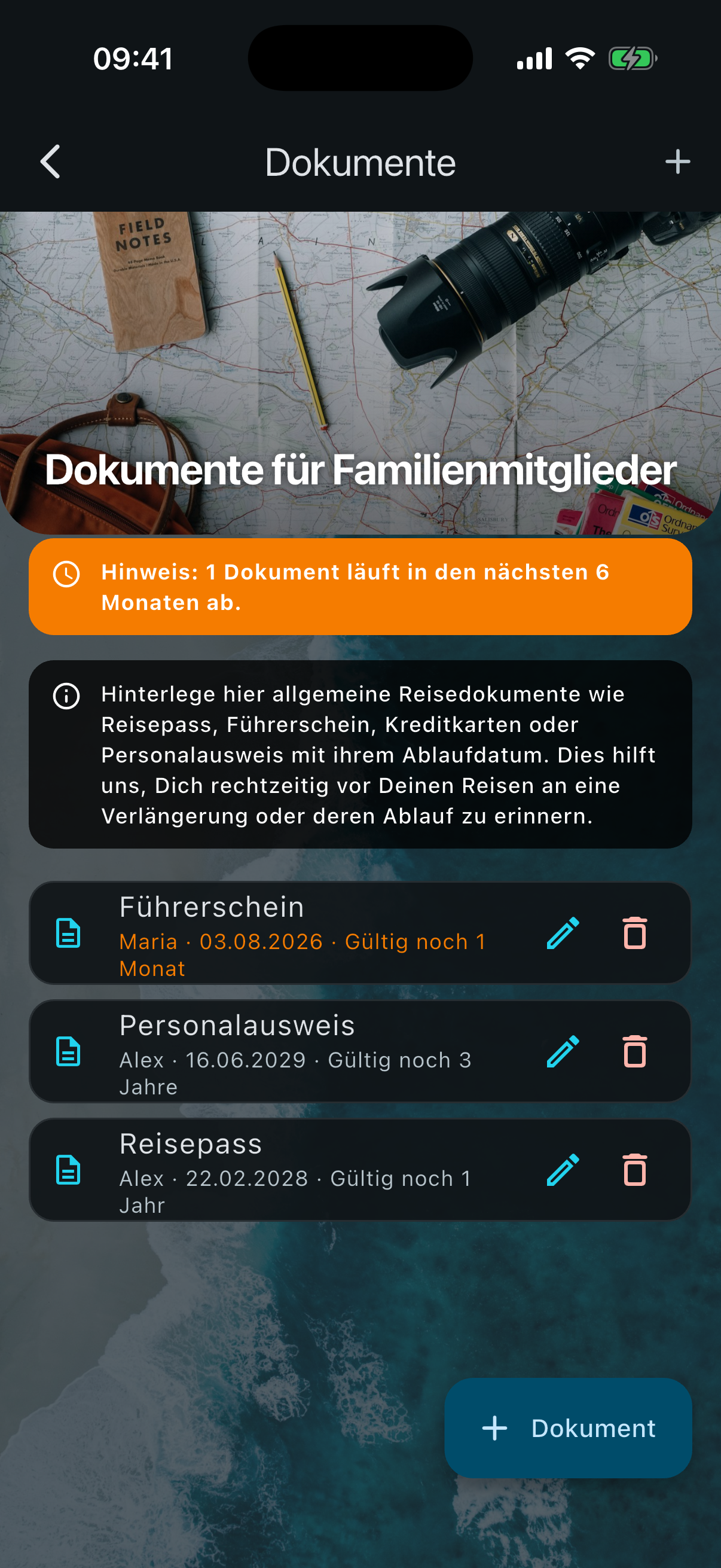 Reisedokumente und Unterlagen