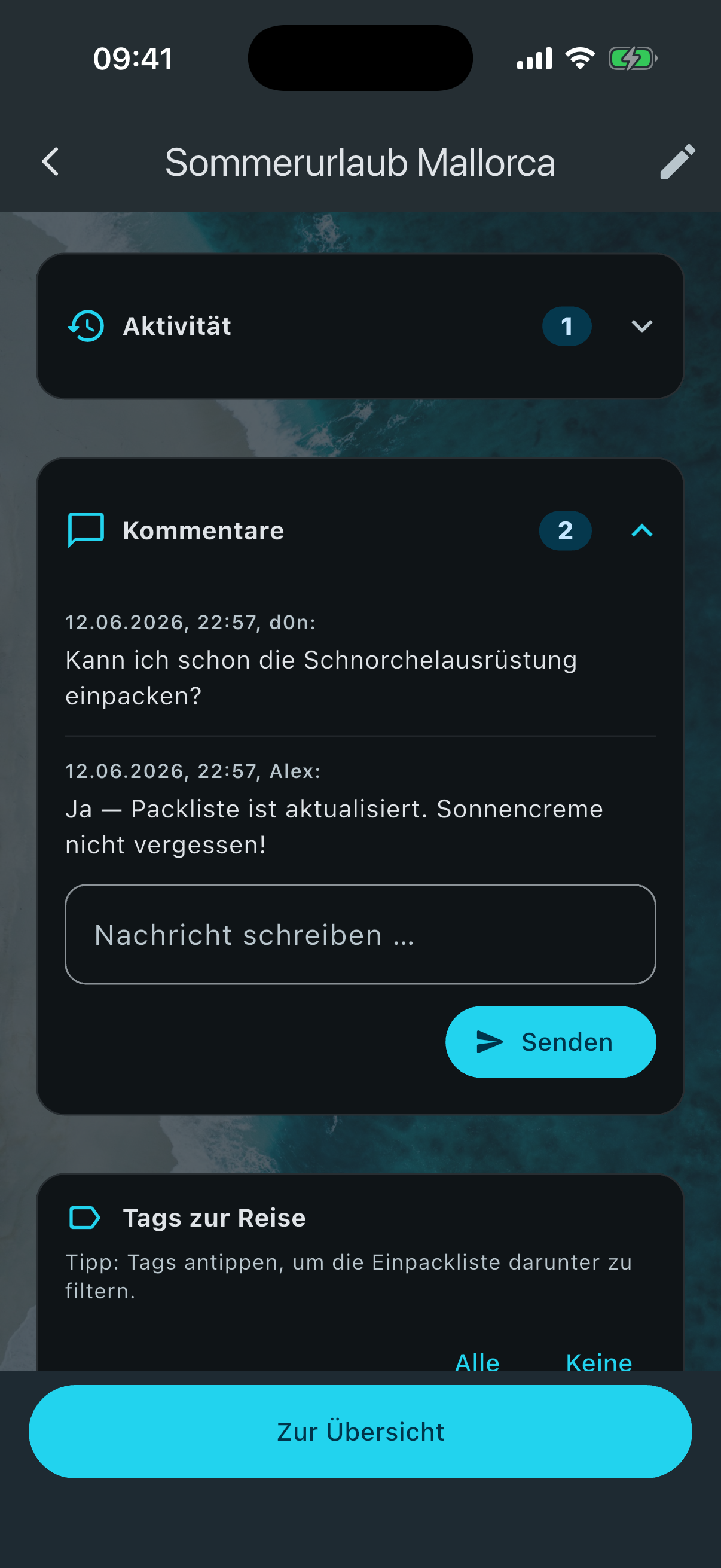 Geteilte Reise mit Kommentaren