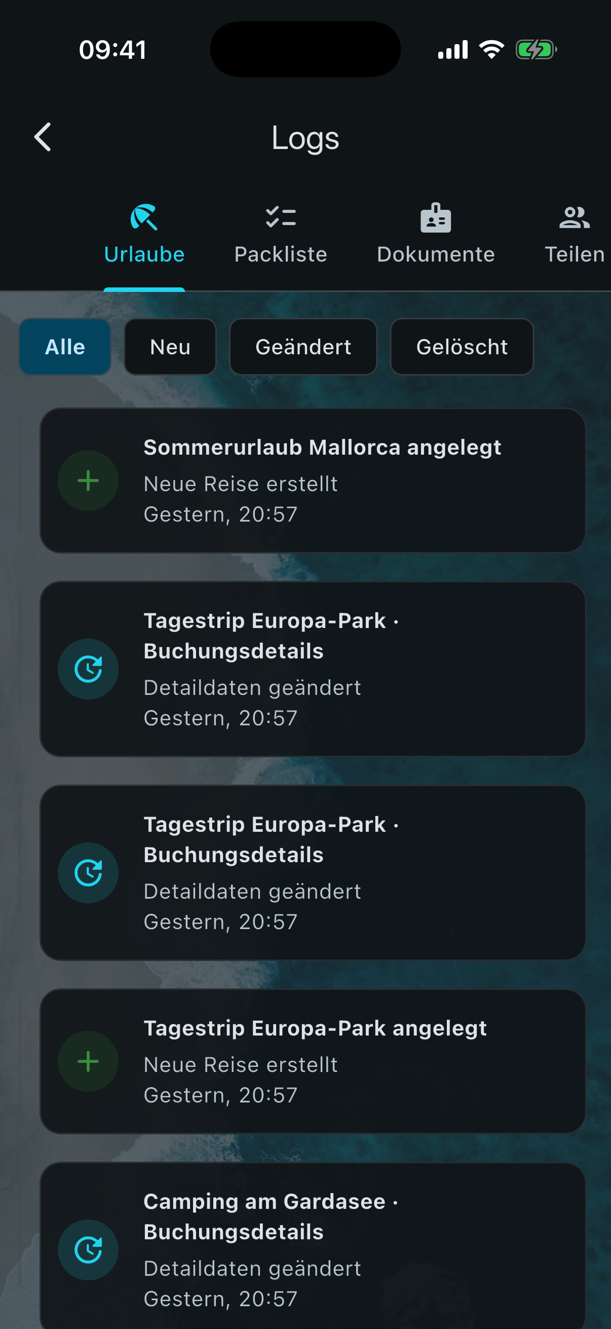 Aktivitätsprotokoll in Vacaplan