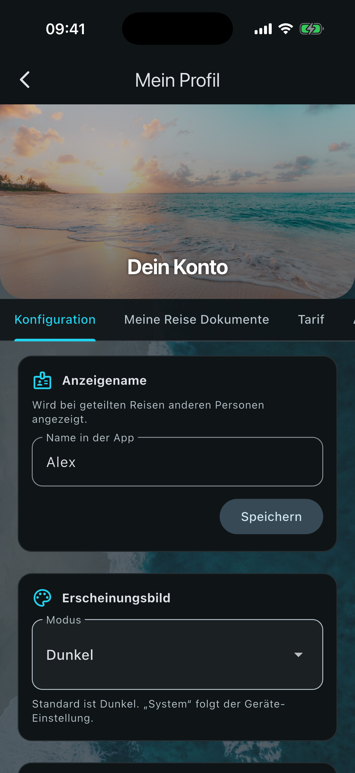 Dark Mode und Erscheinungsbild in Vacaplan
